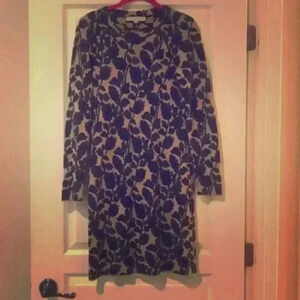 Loft Leaf Tan and Gray long Sleeve Sweater Dress S